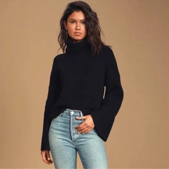 Lulus Fireside Chats Black Knit Turtleneck Sweater Size S - Picture 2 of 9